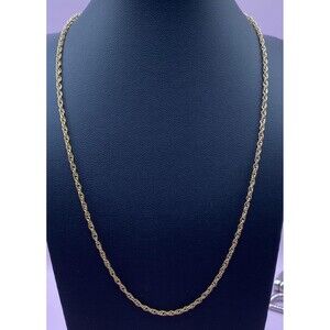 Gold Tone Rope Chain Necklace Spring Ring Clasp Yellow Link Dainty Style 17”